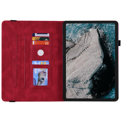 Anti-drop Tablet Case for Nokia T20 PU Leather Butterfly Flower Imprinted Card Holder Stand Cover
