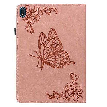Anti-drop Tablet Case for Nokia T20 PU Leather Butterfly Flower Imprinted Card Holder Stand Cover