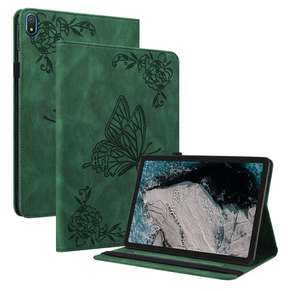 Anti-drop Tablet Case for Nokia T20 PU Leather Butterfly Flower Imprinted Card Holder Stand Cover