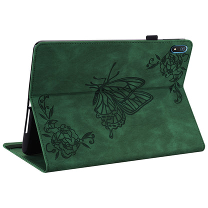 Anti-drop Tablet Case for Nokia T20 PU Leather Butterfly Flower Imprinted Card Holder Stand Cover