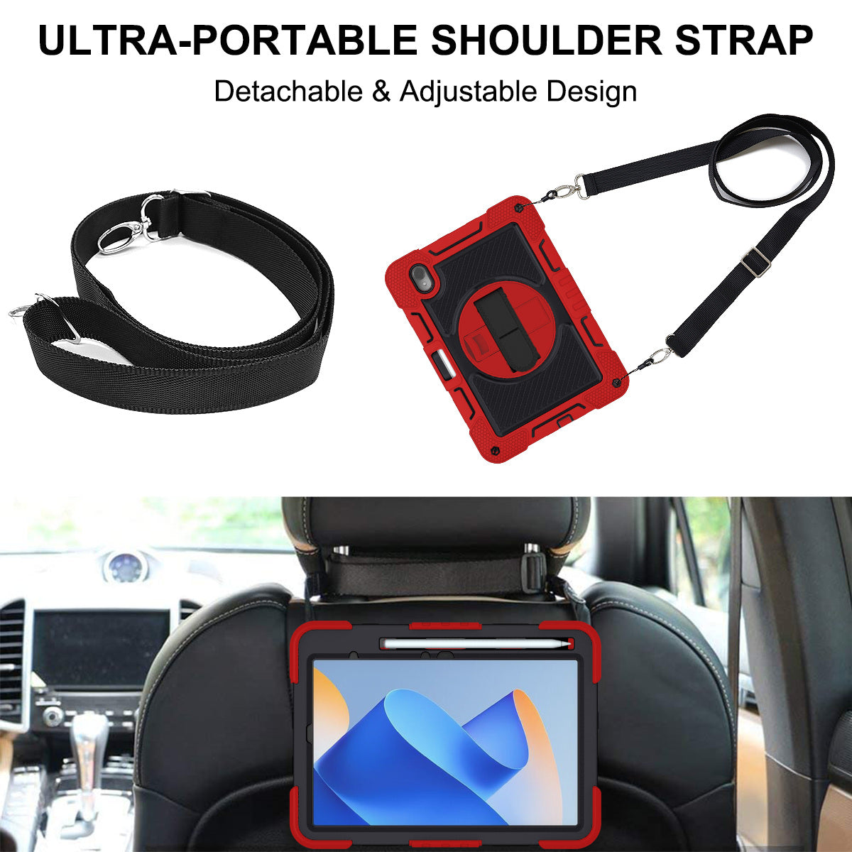 Silicone + PC Tablet Cover for Huawei MatePad 11 (2023) Shockproof Kickstand Cover with Wrist Band  /  Shoulder Strap