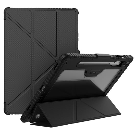NILLKIN Bumper Leather Case Pro for Samsung Galaxy Tab S9+ Slide Camera Lid Origami Stand Tablet Case PU Leather Anti-drop Cover