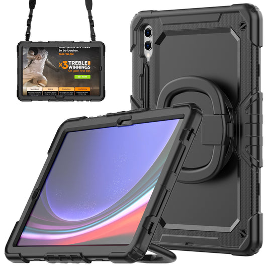 For Samsung Samsung Galaxy Tab S9+ SM-X810 / X816B / X818U PC+Silicone Tablet Case Hand Grip Kickstand Cover with Shoulder Strap