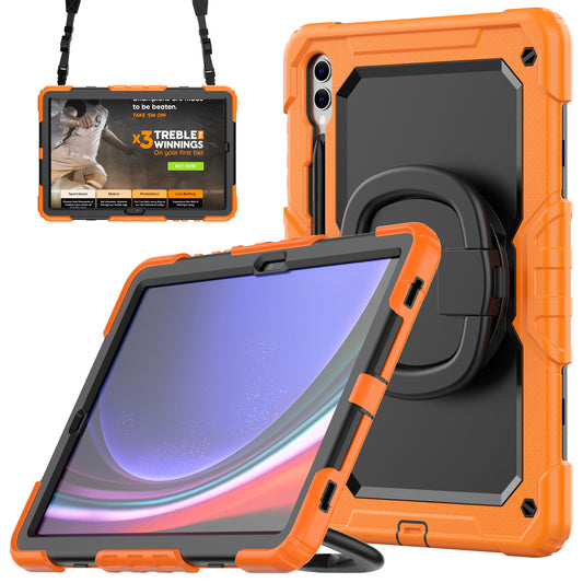 For Samsung Samsung Galaxy Tab S9+ SM-X810 / X816B / X818U PC+Silicone Tablet Case Hand Grip Kickstand Cover with Shoulder Strap