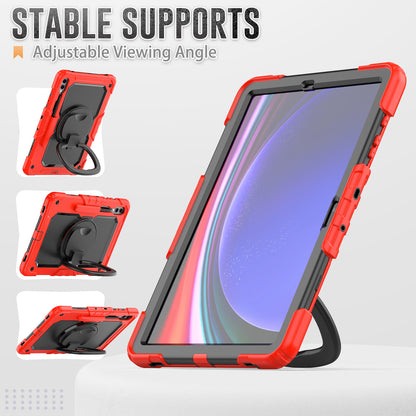 For Samsung Samsung Galaxy Tab S9+ SM-X810 / X816B / X818U PC+Silicone Tablet Case Hand Grip Kickstand Cover with Shoulder Strap