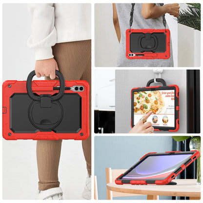 For Samsung Samsung Galaxy Tab S9+ SM-X810 / X816B / X818U PC+Silicone Tablet Case Hand Grip Kickstand Cover with Shoulder Strap