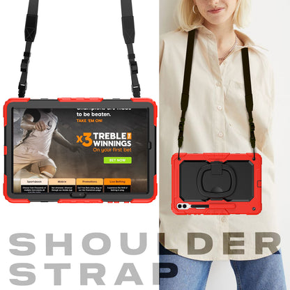 For Samsung Samsung Galaxy Tab S9+ SM-X810 / X816B / X818U PC+Silicone Tablet Case Hand Grip Kickstand Cover with Shoulder Strap