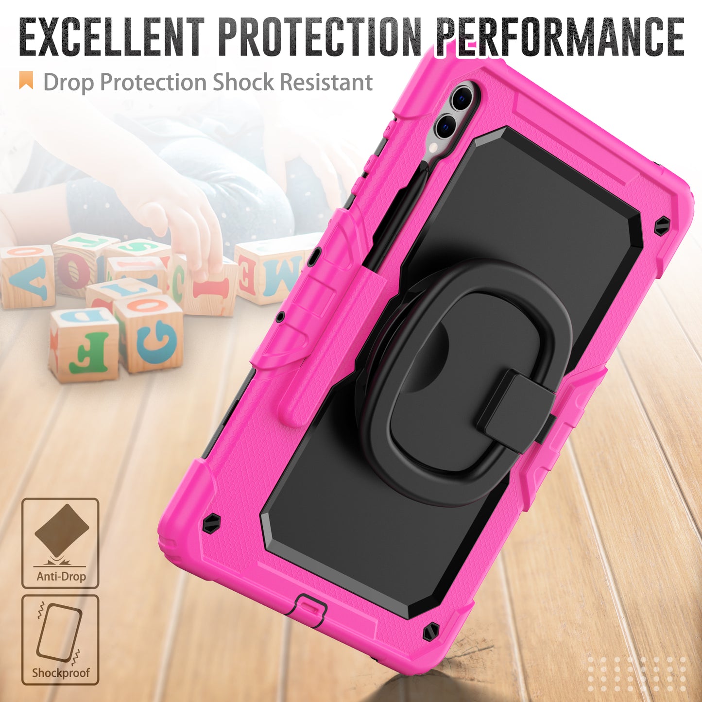 For Samsung Samsung Galaxy Tab S9+ SM-X810 / X816B / X818U PC+Silicone Tablet Case Hand Grip Kickstand Cover with Shoulder Strap