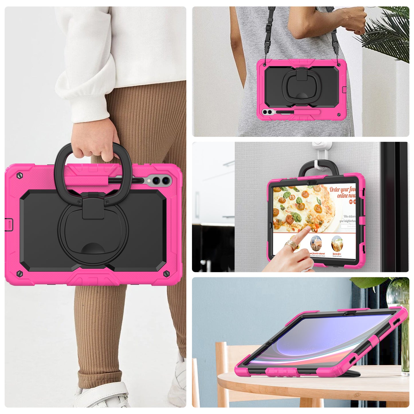 For Samsung Samsung Galaxy Tab S9+ SM-X810 / X816B / X818U PC+Silicone Tablet Case Hand Grip Kickstand Cover with Shoulder Strap