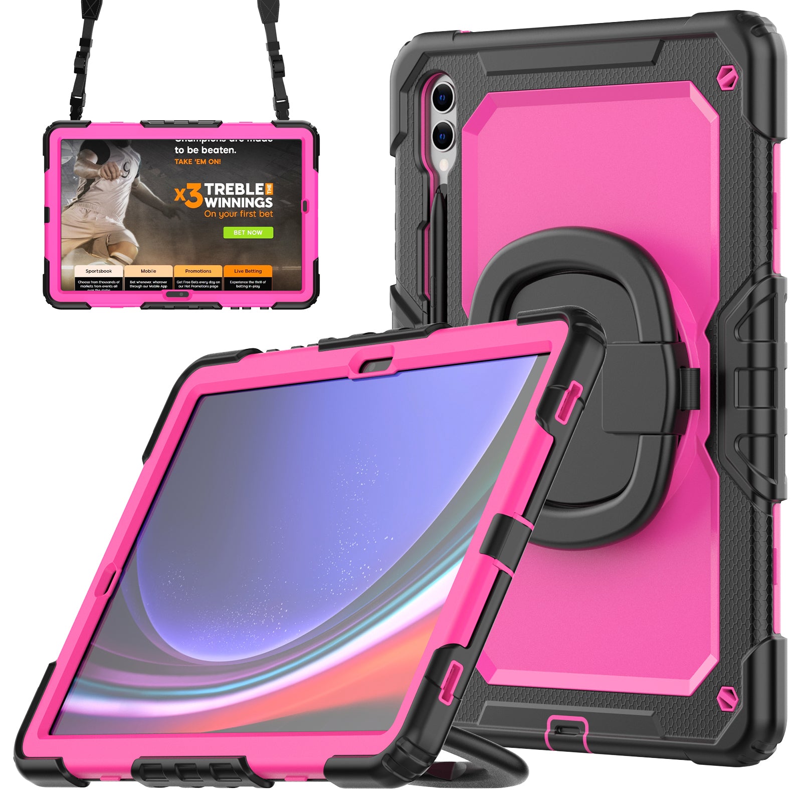 For Samsung Samsung Galaxy Tab S9+ SM-X810 / X816B / X818U PC+Silicone Tablet Case Hand Grip Kickstand Cover with Shoulder Strap