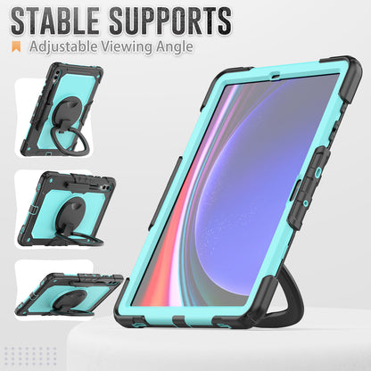 For Samsung Samsung Galaxy Tab S9+ SM-X810 / X816B / X818U PC+Silicone Tablet Case Hand Grip Kickstand Cover with Shoulder Strap
