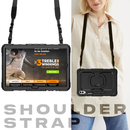 For Samsung Galaxy Tab S9 Ultra SM-X910 / X916B / X918U PC+Silicone Drop-proof Tablet Case Rotary Kickstand with Shoulder Strap