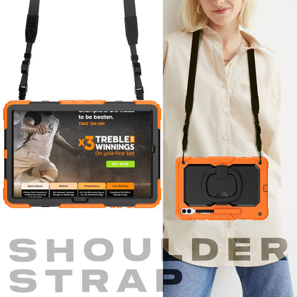 For Samsung Galaxy Tab S9 Ultra SM-X910 / X916B / X918U PC+Silicone Drop-proof Tablet Case Rotary Kickstand with Shoulder Strap