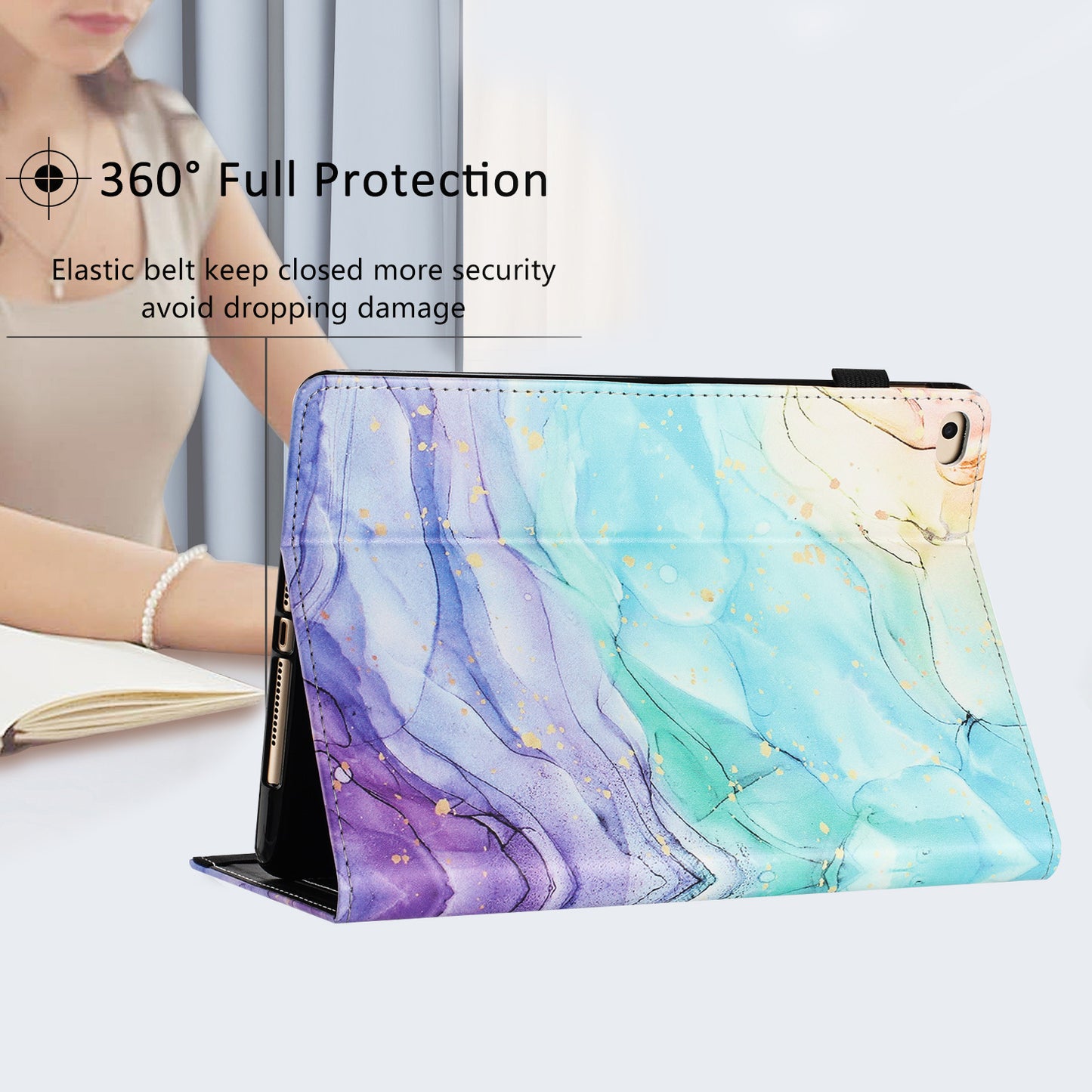 For iPad Air (2013)  /  Air 2  /  9.7-inch (2017)  /  (2018) Anti-Drop PU Leather Tablet Stand Case Pattern Printing Cover Card Holder
