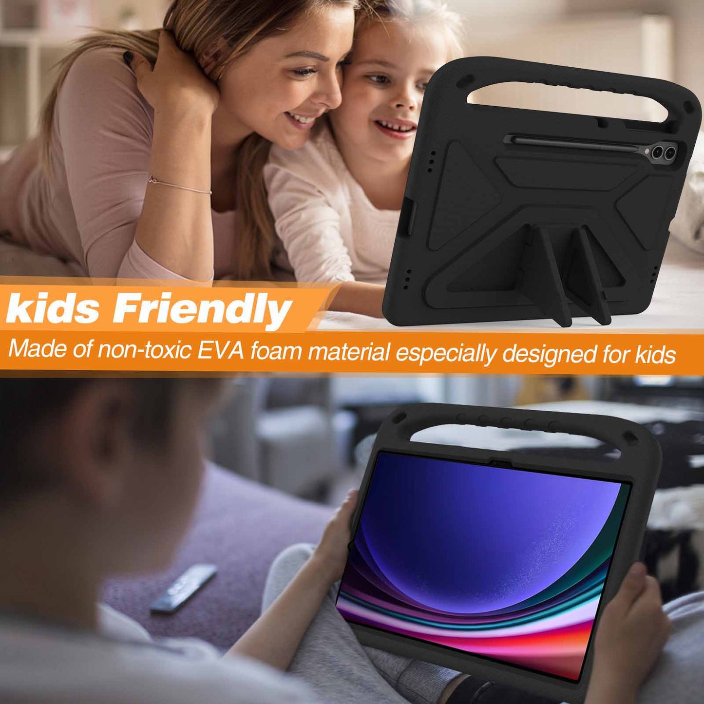 EVA Tablet Case for Samsung Galaxy Tab S7+ / S8+ / S9+ , Kids Friendly Hand Grip Kickstand Cover