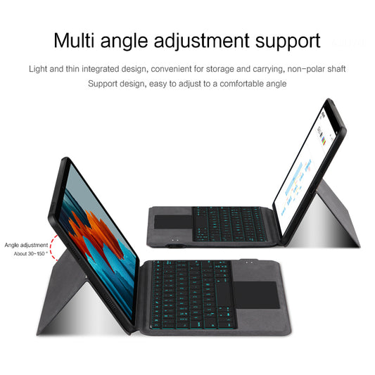 For Samsung Galaxy Tab S7 Backlight Bluetooth Keyboard Case with Touchpad Anti-Drop Tablet Leather Cover