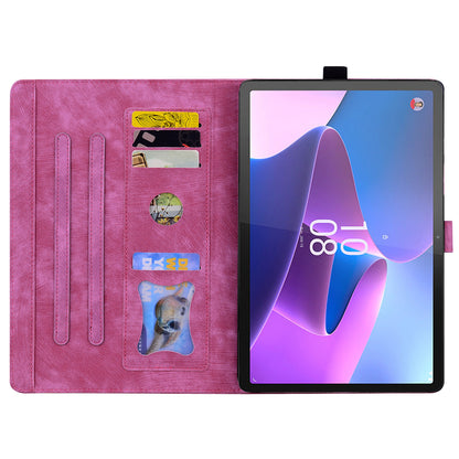 For Lenovo Tab P12 Card Slots PU Leather Tablet Stand Case Flower Cat Imprint Tablet Cover