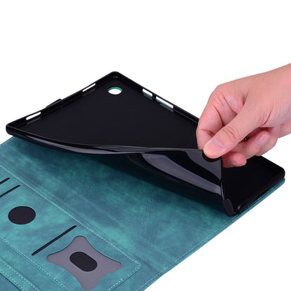 For Lenovo Tab P12 Card Slots PU Leather Tablet Stand Case Flower Cat Imprint Tablet Cover