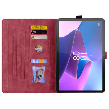 For Lenovo Tab P12 Card Slots PU Leather Tablet Stand Case Flower Cat Imprint Tablet Cover