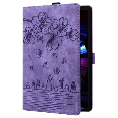 For Lenovo Tab P12 Card Slots PU Leather Tablet Stand Case Flower Cat Imprint Tablet Cover