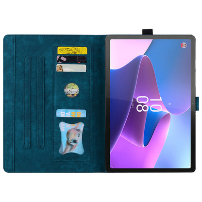 For Lenovo Tab P12 Card Slots PU Leather Tablet Stand Case Flower Cat Imprint Tablet Cover