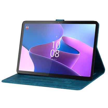 For Lenovo Tab P12 Card Slots PU Leather Tablet Stand Case Flower Cat Imprint Tablet Cover