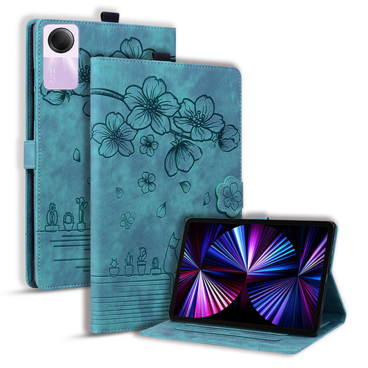 For Xiaomi Redmi Pad SE Tablet Leather Case Card Holder Flower Cat Imprint Stand Tablet Cover