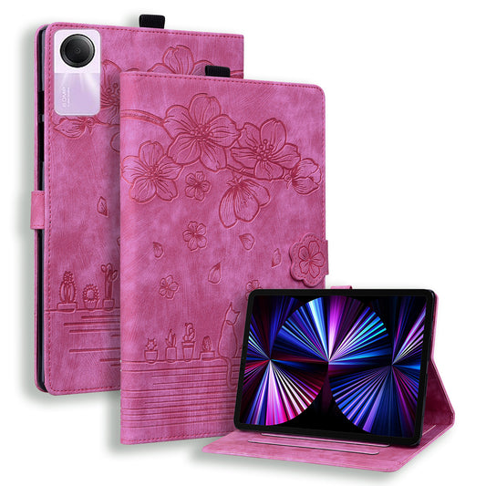For Xiaomi Redmi Pad SE Tablet Leather Case Card Holder Flower Cat Imprint Stand Tablet Cover