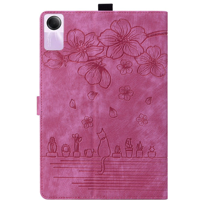 For Xiaomi Redmi Pad SE Tablet Leather Case Card Holder Flower Cat Imprint Stand Tablet Cover