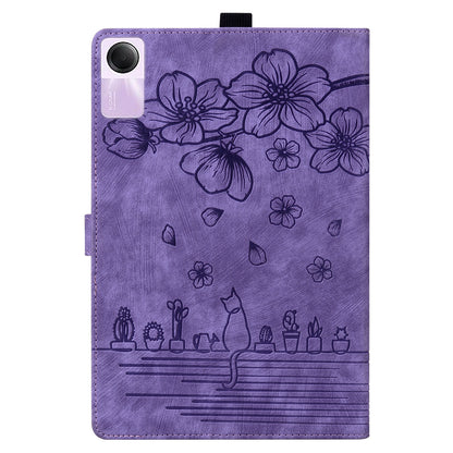 For Xiaomi Redmi Pad SE Tablet Leather Case Card Holder Flower Cat Imprint Stand Tablet Cover