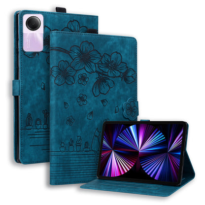For Xiaomi Redmi Pad SE Tablet Leather Case Card Holder Flower Cat Imprint Stand Tablet Cover
