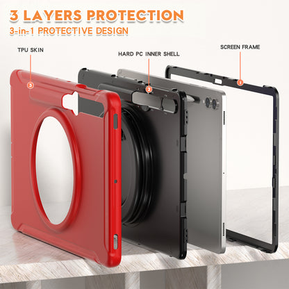 For Samsung Galaxy Tab S9 FE+ / S7+ T970 / Tab S7 FE T730 / Tab S8+ X800 / Tab S9+ X810 Case PC+TPU Rotating Kickstand Tablet Cover with Pen Holder