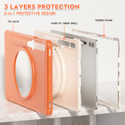 For Samsung Galaxy Tab S9 FE+ / S7+ T970 / Tab S7 FE T730 / Tab S8+ X800 / Tab S9+ X810 Case PC+TPU Rotating Kickstand Tablet Cover with Pen Holder