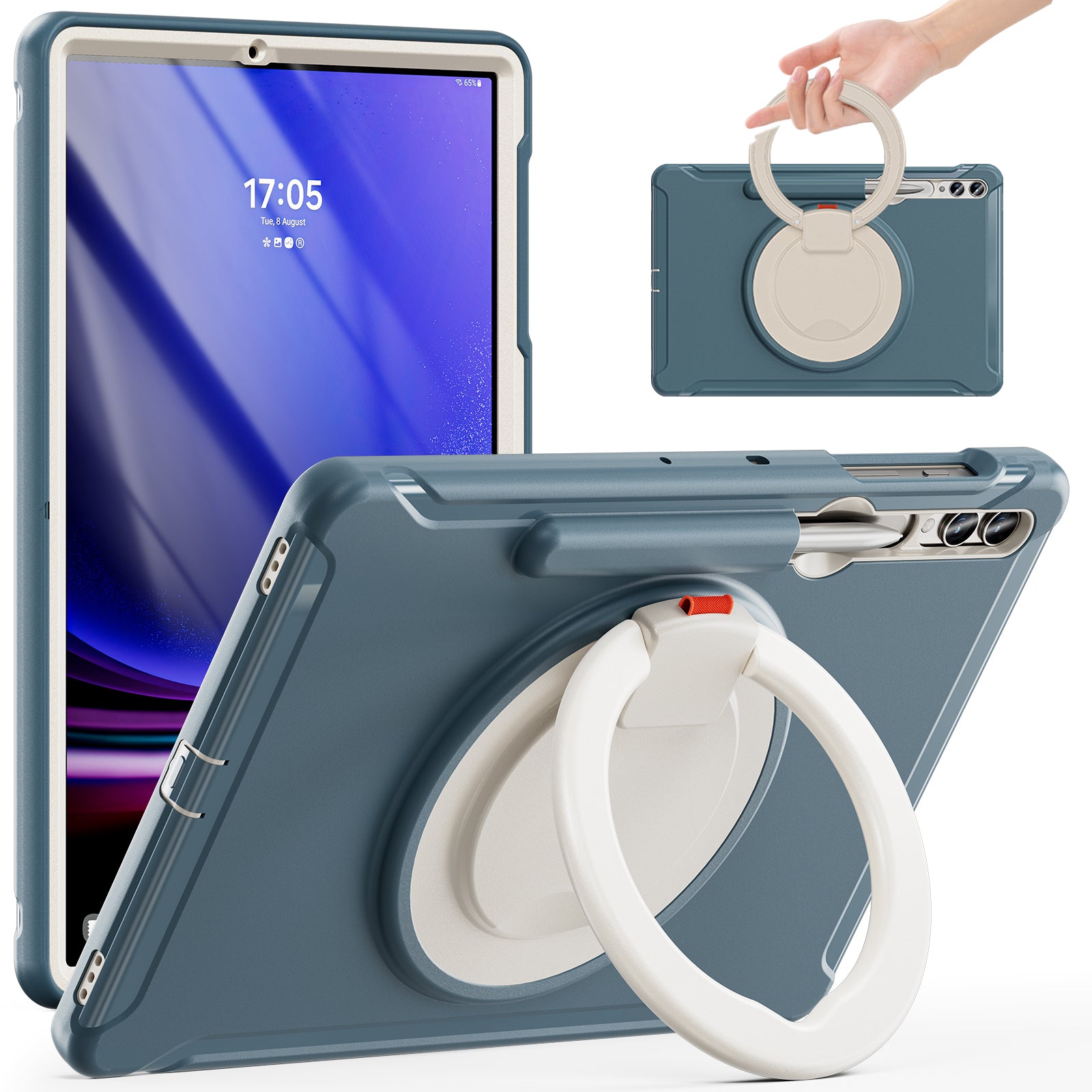 For Samsung Galaxy Tab S9 FE+ / S7+ T970 / Tab S7 FE T730 / Tab S8+ X800 / Tab S9+ X810 Case PC+TPU Rotating Kickstand Tablet Cover with Pen Holder