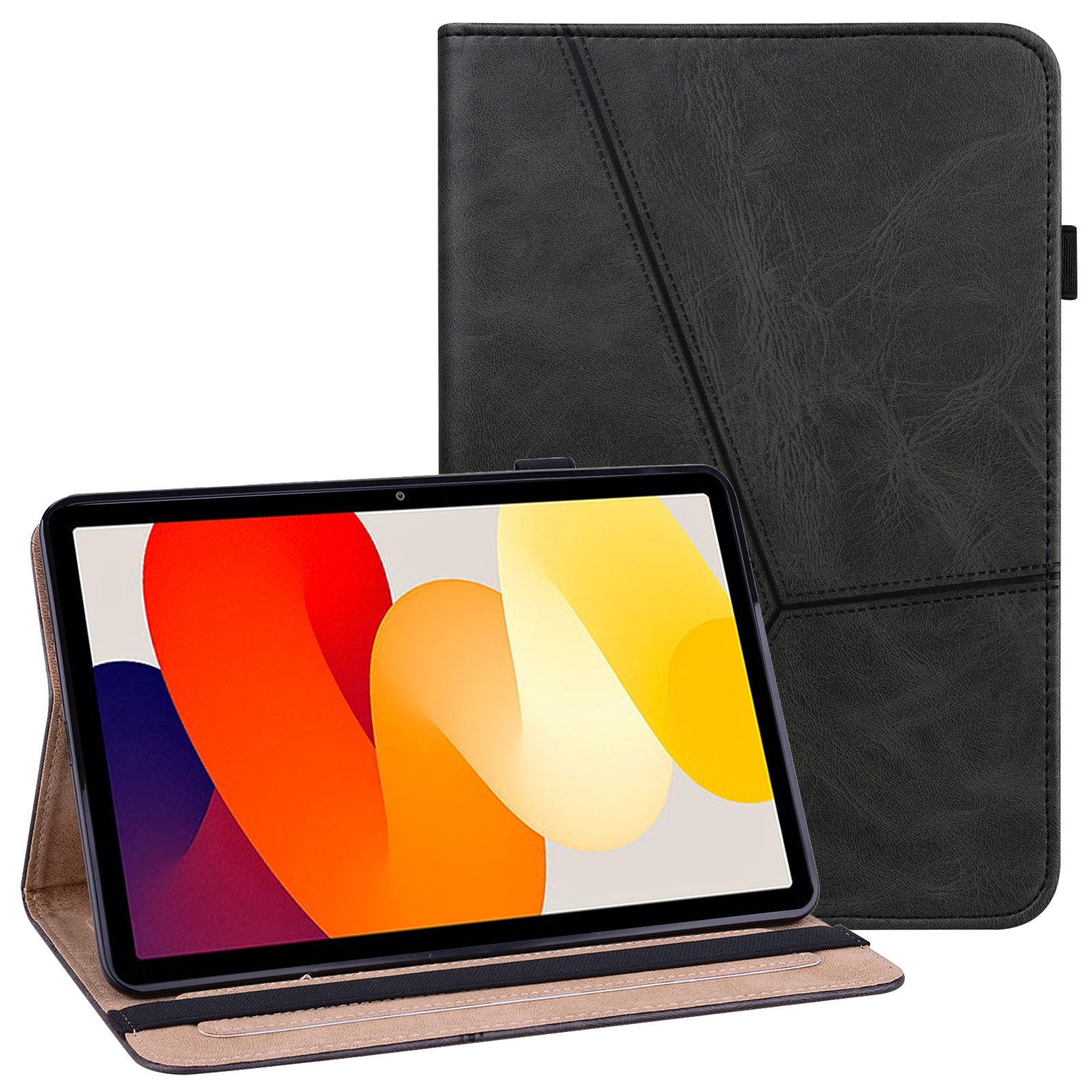 For Xiaomi Redmi Pad SE Leather Case Line Imprinted Card Holder Tablet Cover