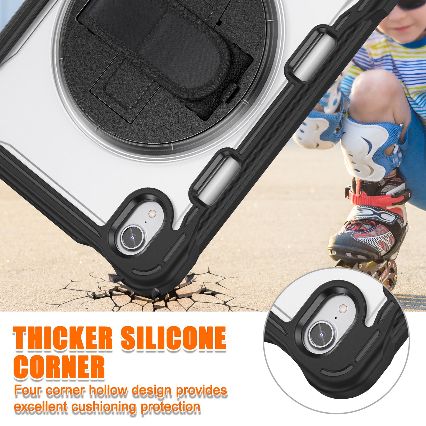 For iPad mini (2021) Protective Cover PC+TPU Kickstand Tablet Case with Hand Strap