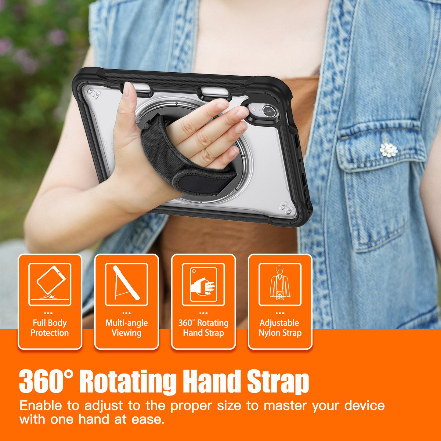 For iPad mini (2021) Protective Cover PC+TPU Kickstand Tablet Case with Hand Strap