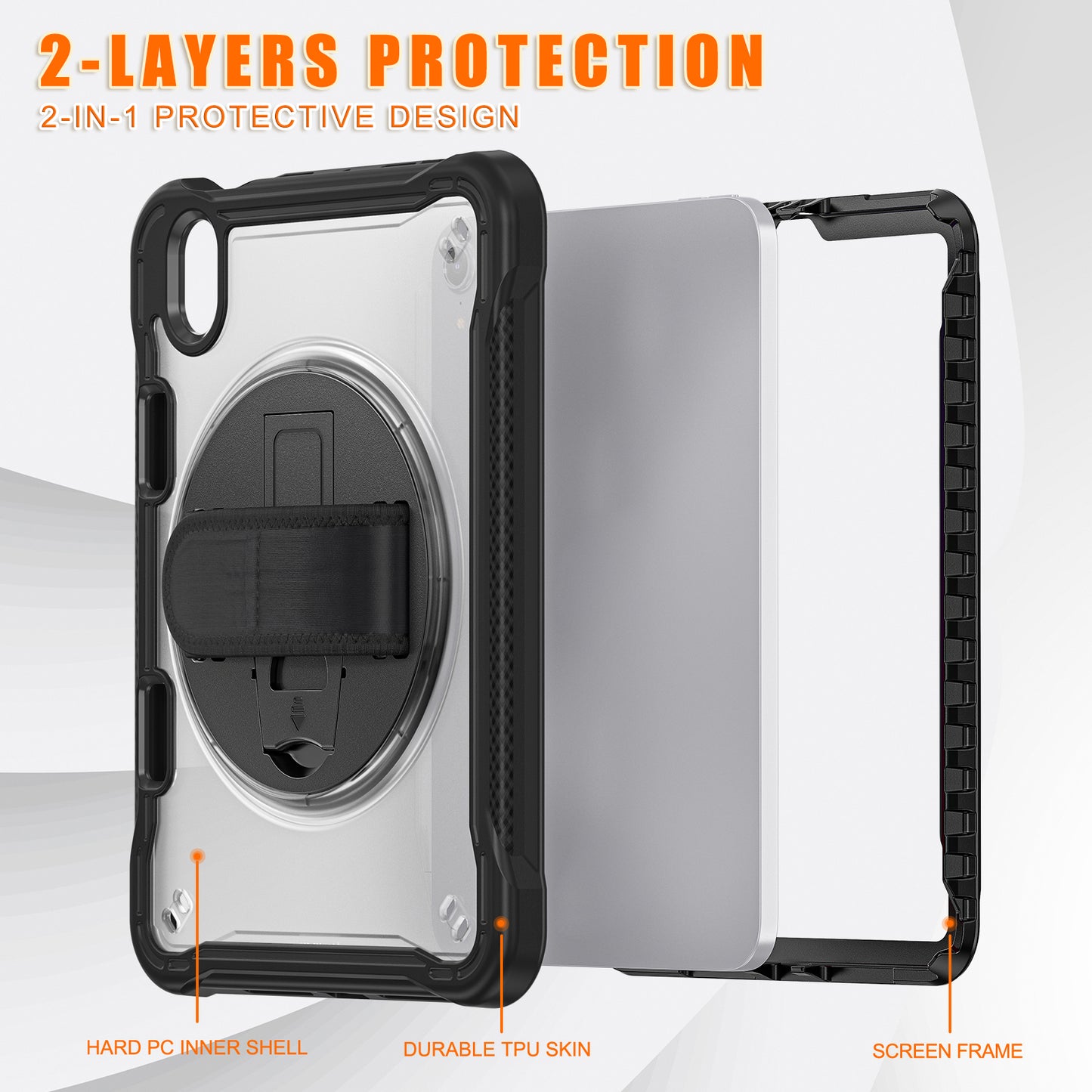 For iPad mini (2021) Protective Cover PC+TPU Kickstand Tablet Case with Hand Strap