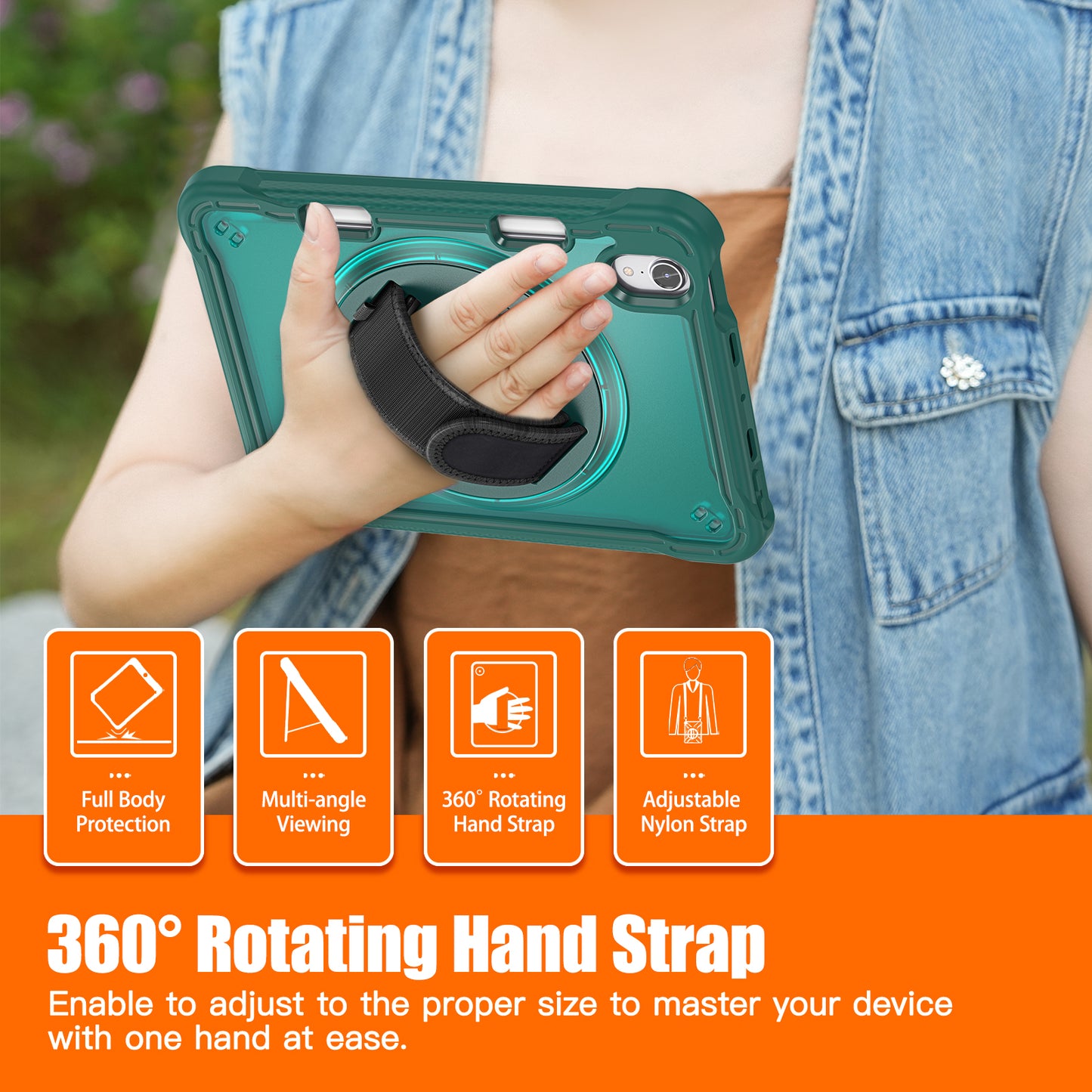 For iPad mini (2021) Protective Cover PC+TPU Kickstand Tablet Case with Hand Strap