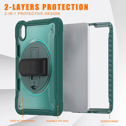 For iPad mini (2021) Protective Cover PC+TPU Kickstand Tablet Case with Hand Strap