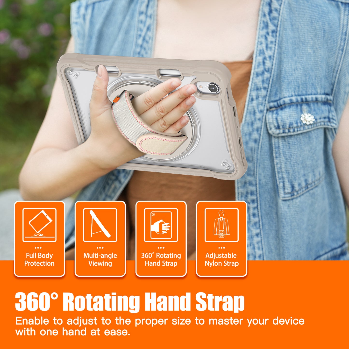 For iPad mini (2021) Protective Cover PC+TPU Kickstand Tablet Case with Hand Strap