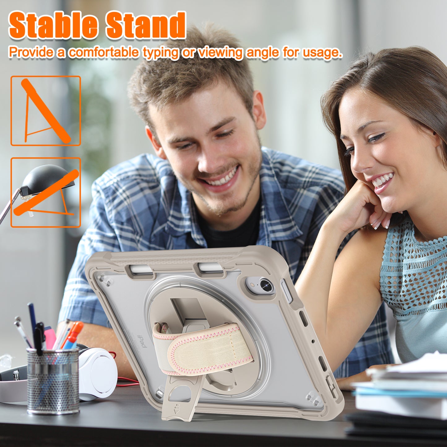 For iPad mini (2021) Protective Cover PC+TPU Kickstand Tablet Case with Hand Strap