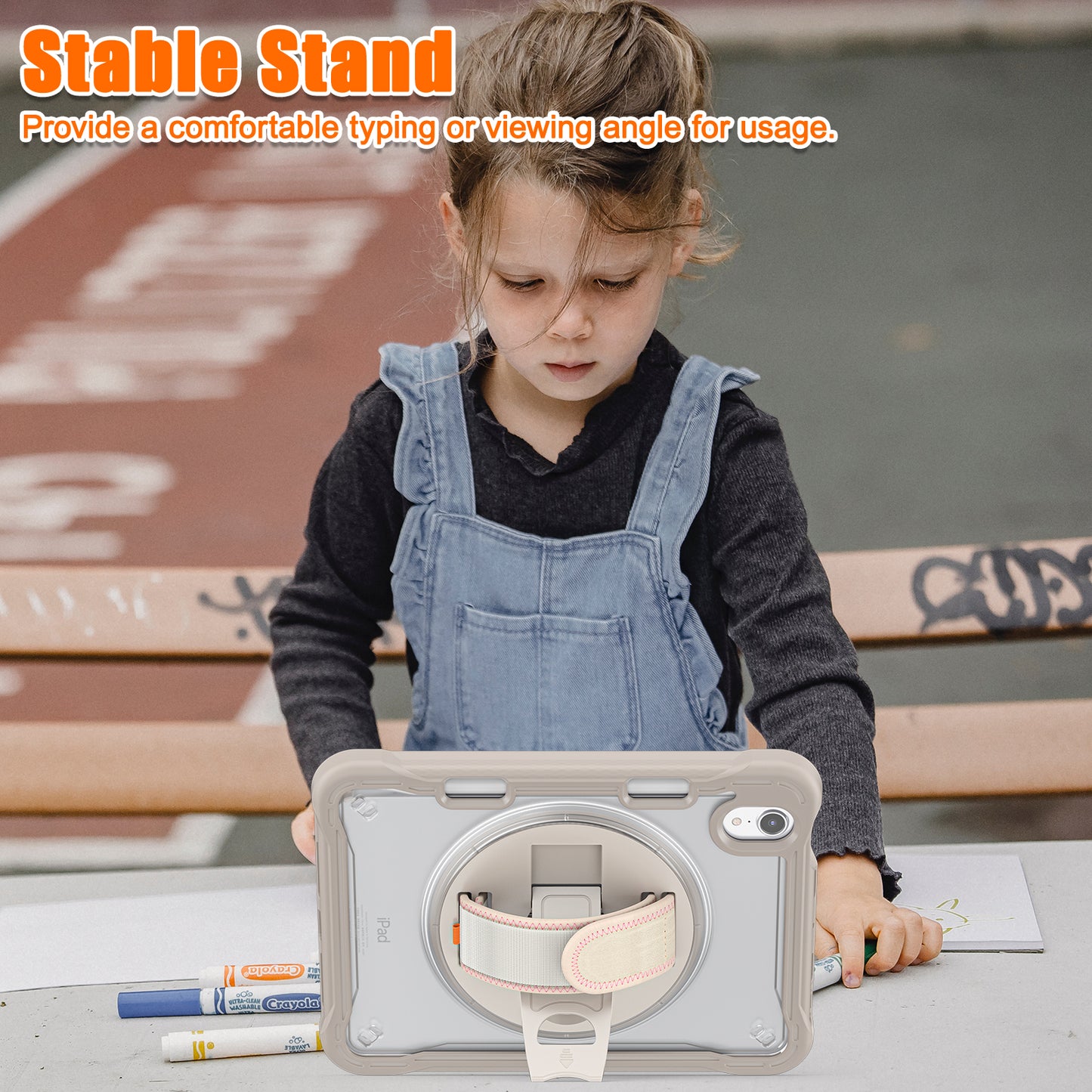For iPad mini (2021) Protective Cover PC+TPU Kickstand Tablet Case with Hand Strap