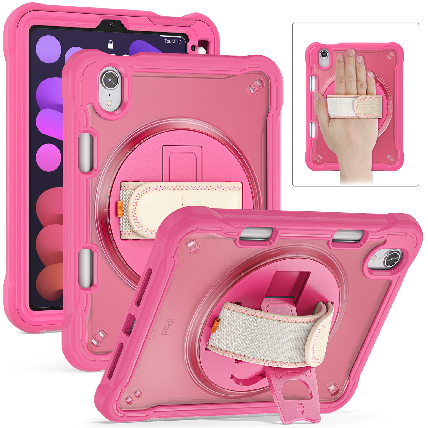 For iPad mini (2021) Protective Cover PC+TPU Kickstand Tablet Case with Hand Strap
