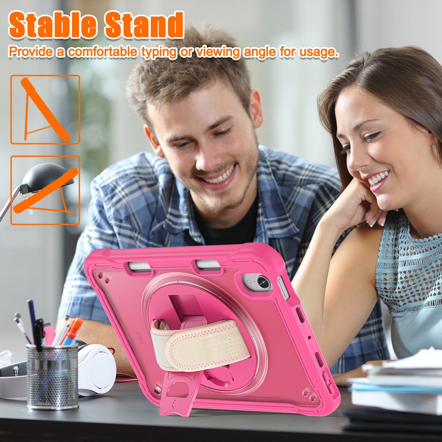 For iPad mini (2021) Protective Cover PC+TPU Kickstand Tablet Case with Hand Strap