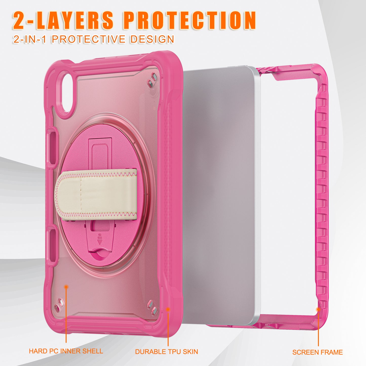 For iPad mini (2021) Protective Cover PC+TPU Kickstand Tablet Case with Hand Strap