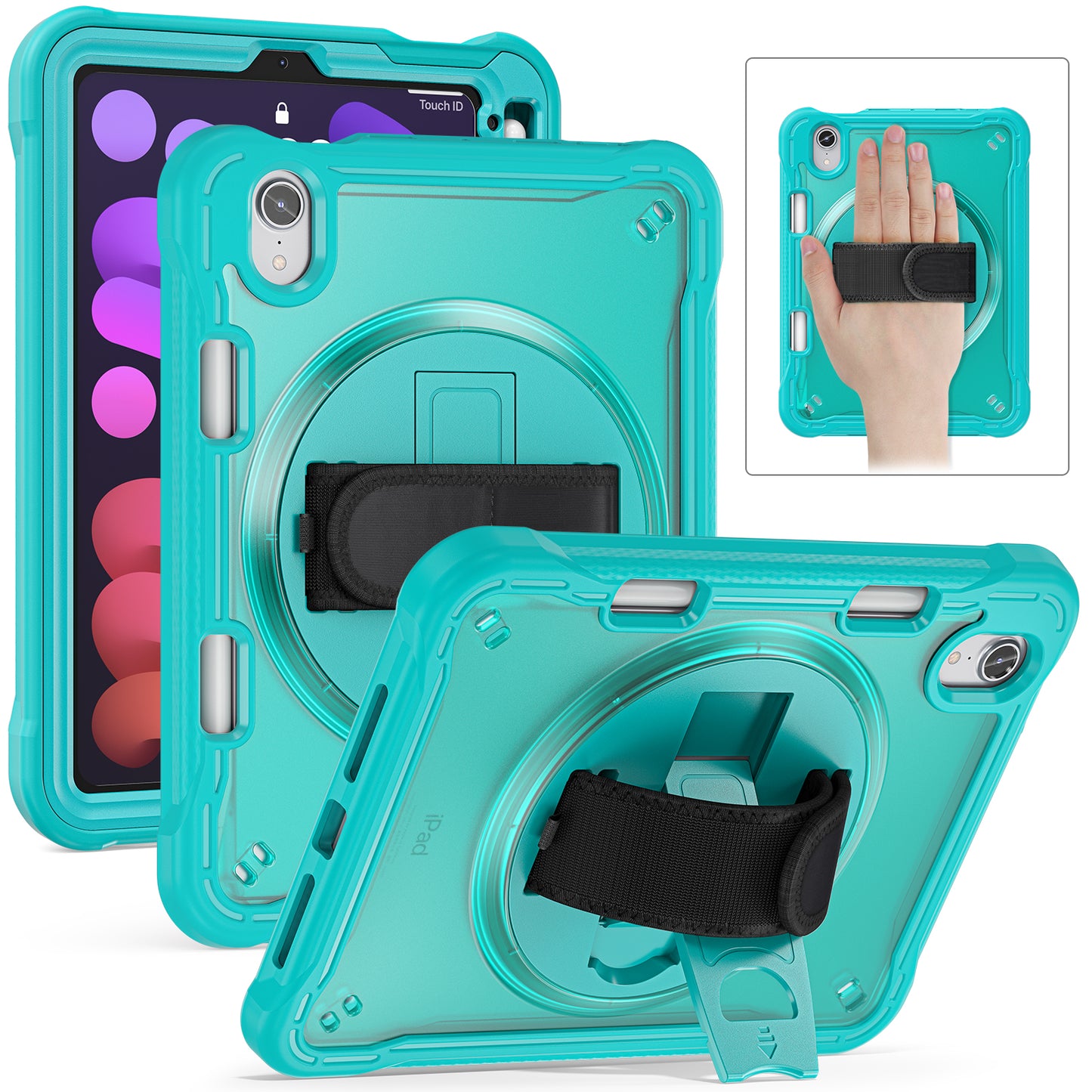 For iPad mini (2021) Protective Cover PC+TPU Kickstand Tablet Case with Hand Strap