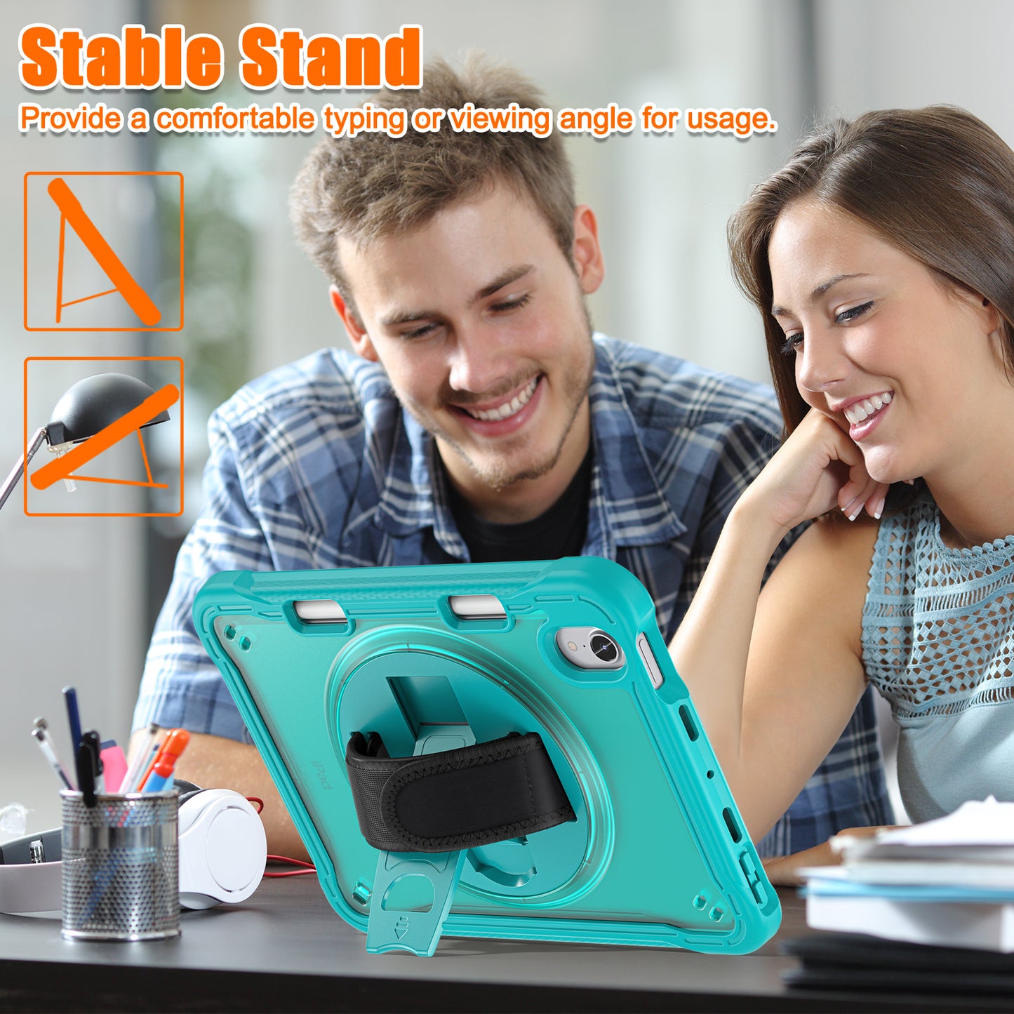 For iPad mini (2021) Protective Cover PC+TPU Kickstand Tablet Case with Hand Strap