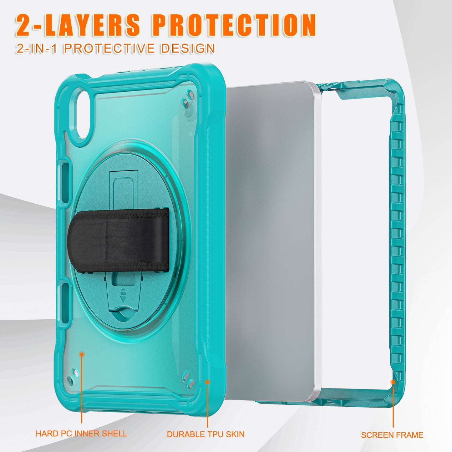 For iPad mini (2021) Protective Cover PC+TPU Kickstand Tablet Case with Hand Strap