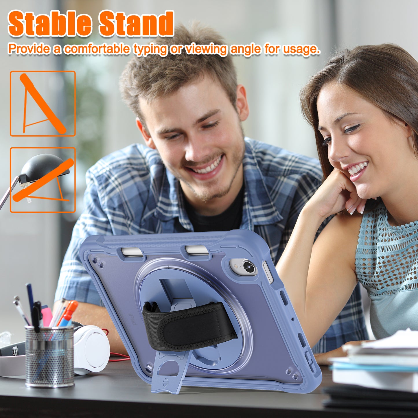 For iPad mini (2021) Protective Cover PC+TPU Kickstand Tablet Case with Hand Strap
